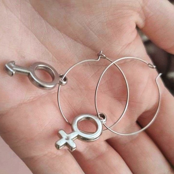 Any 4/$25! Silver Male/Female Symbol Wire Hoop Earrings - Picture 3 of 7